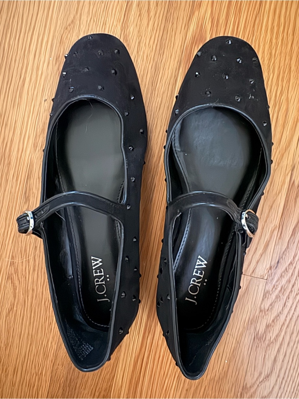 J. Crew Black Studded Mary Jane Flats with Buckle Strap